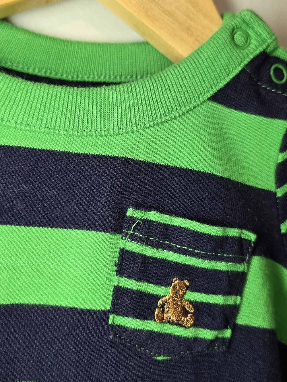 GAP Green & Navy Striped Baby One-Piece Long Sleeve Bodysuit 0-3M